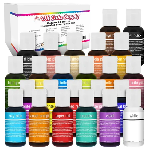 US Cake Supply by Chefmaster, 12 colorantes para alimentos Set de colorantes para pasteles, pasta en gel líquido - Los 12 colores más populares en