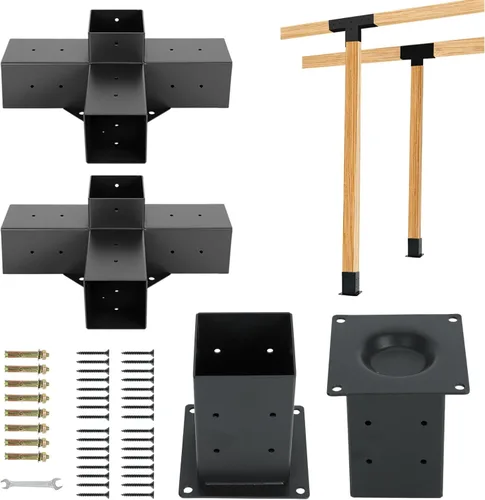 Paquete de 2 kits de pérgola de 4 vías de 4 x 4 pulgadas (real 3.5 x 3.5 pulgadas), soportes en T, soporte de esquina/kit de kiosco, base de poste