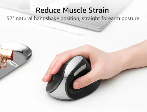 Vista 2 de Rapoo EV250 Ratón ergonómico vertical silencioso, ratón óptico inalámbrico de 2.4G, 800/1000/1200/1600 DPI, clics silenciosos, 5 botones, compatible