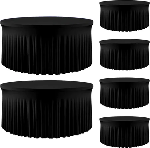 Vista 21 de Mantel redondo de 60 pulgadas en negro para mesas de 5 pies, funda de mesa ajustada de elastano con borde elástico y falda, lavable, sin arrugas