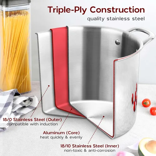 Vista 2 de Olla grande de acero inoxidable de 12 cuartos con tapa, olla de sopa de cocina de tres capas Onader