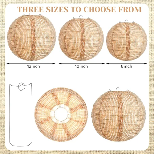 Vista 2 de Hortsun 6 linternas de papel de arpillera impresas, faroles redondos de papel chinos, decoración de granja, aula, hogar, dulce aula, fiesta