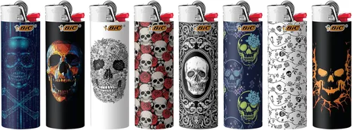 Vista 2 de BIC Edición Especial Serie Calaveras Maxi Encendedores de Bolsillo, Excelentes para Encender Velas, Juego de 8 Encendedores