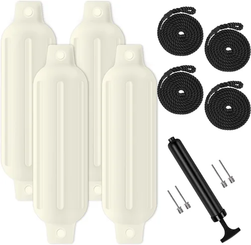 Vista 8 de Paquete de 4 defensas de barco, parachoques de barco acanalado de ojos gemelos para acoplamiento, parachoques inflable de barco marino con 4