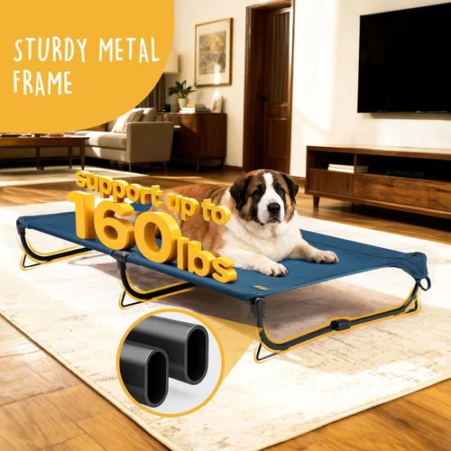 Vista 3 de Catre plegable elevado para perros, cama elevada grande para perros para exteriores, cama fresca a prueba de masticación para mascotas, portátil