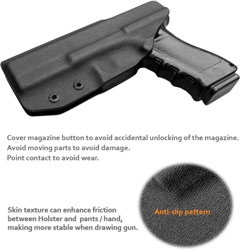 Vista 4 de POLE.CRAFT IWB Kydex Holster Optics Cut Compatible con: Glock 19 MOS 19X 25 44 45 (Gen 1-5) y Glock 23 32 (Gen 3 4) - Glock 17 (Gen 1-5) / Glock 22