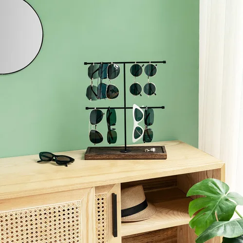 Vista 3 de Mkono Organizador de lentes de sol, soporte rústico de almacenamiento de lentes de sol de 2 niveles, soporte para lentes de sol para múltiples