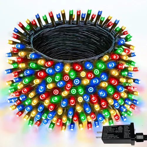 Vista 18 de Guirnalda de luces LED, 264 pies, 800 luces, exteriores e interiores, temporizador, función de memoria, 8 modos, cable verde, impermeable, árbol