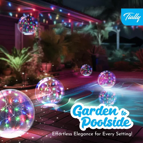 Vista 4 de TIALLY Luces solares flotantes de hadas para piscina, luces LED inflables de 14 pulgadas para piscina enterrada, luces de piscina impermeables que