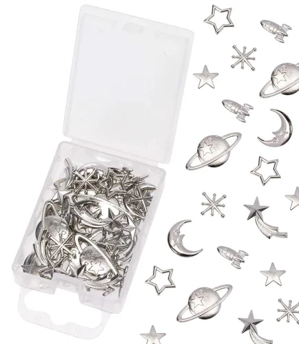 Vista 8 de PENTA ANGEL Abalorios de relleno de resina temática Cosmos, 42 piezas, aleación dorada, estrella, luna, planeta, accesorios de relleno para resina