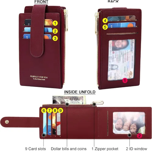 Vista 4 de ZRTARY Slim Card Holder Wallets for Women RFID Bifold Card Case Money Organizer with Zipper Pocket