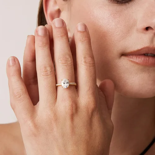 Vista 2 de PAVOI 14K Gold Plated Engagement Ring For Women Wedding Ring For Women Oval Womens Fake Engagement Ring