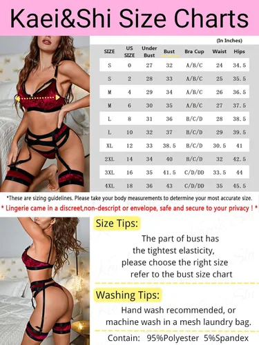 Vista 7 de Garter - Lencería con liguero para mujer, sexy, de encaje y traslúcida, a juego, de 4 piezas