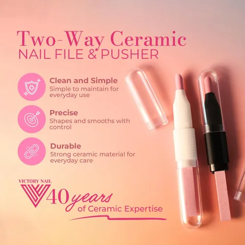 Vista 2 de 2 piezas Victory Ceramic Stone - Empujador y lima de uñas de dos vías (negro) para recortar cutículas, herramientas de manicura, lima de uñas