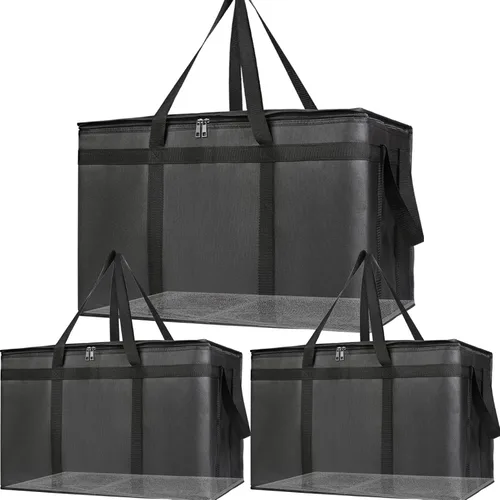 Bodaon Paquete de 3 bolsas aisladas grandes para entrega de alimentos con parte inferior dura, XXXL para catering/pizza, bolsa de entrega de viaje,