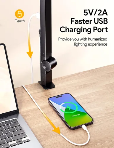 Vista 5 de MediAcous Lámpara de escritorio LED con abrazadera, 20 W 3 luces luz de escritorio para oficina en casa, brazo oscilante flexible, caja de control