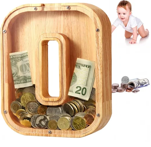 Vista 57 de UBeesize alcancías de letras para niños y niñas, alcancía de madera personalizada para billetes y monedas, caja de dinero, regalo de cumpleaños