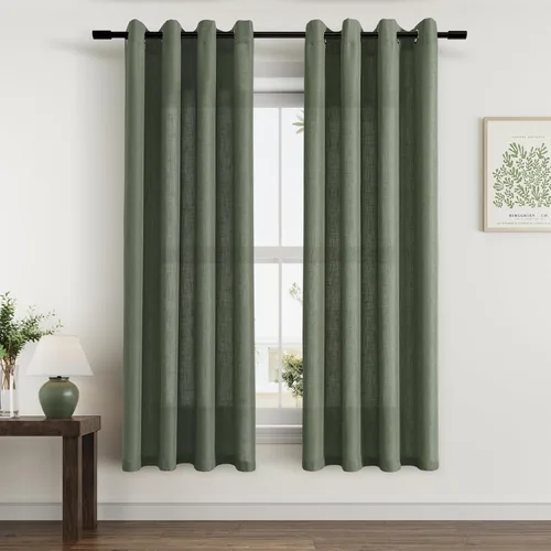 Vista 87 de Aersas Cortinas de lino negro para dormitorio de 63 pulgadas de largo, 2 paneles de privacidad, eficiencia energética, semitransparentes, cortinas