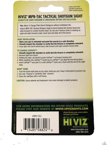 Vista 3 de HiViz MPB-TAC - Vista frontal táctica a presión, LitePipes intercambiables para escopetas de barril liso calibre 12