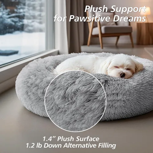 Vista 358 de JOLLYVOGUE Cama Calmante para Perros Pequeños - Cama para Perros Pequeños en Forma de Dona Lavable de 23 Pulgadas para Gatitos y Cachorros, Camas