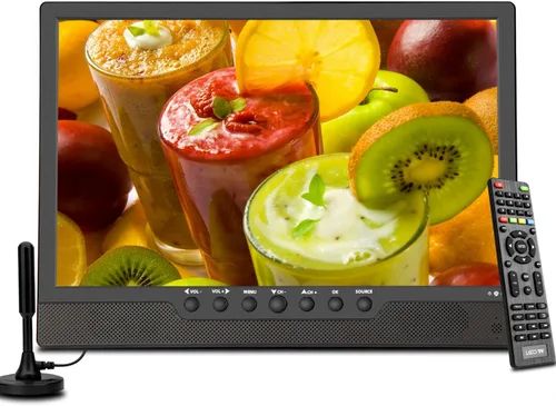 TV portátil de 14 pulgadas, pequeño televisor con baterías, HDMI, USB, ranura AV y 1 antena, control remoto, cable de automóvil de 12 voltios/CA