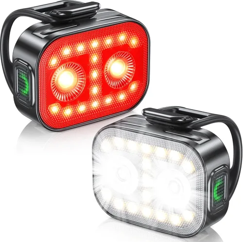 WOCBUY Bike Lights, Ultra-Slim & Lightweight Rechargeable Bicycle Lights Set, [5+6 Modes] Dual USB-C Bike Lights Front and Back, IP65 Waterproof