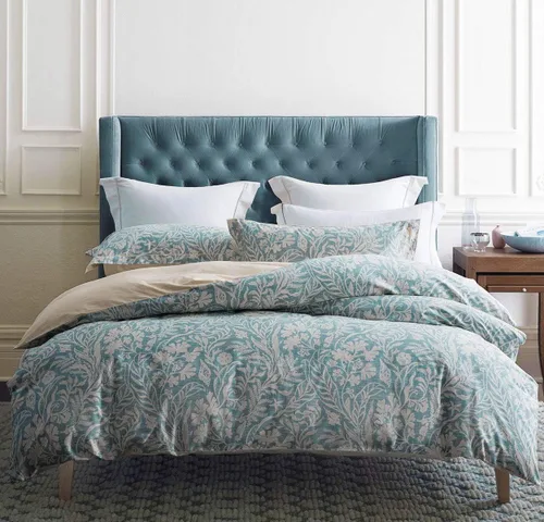 Vista 14 de SLEEPBELLA - Funda de edredón tamaño individual, 600 hilos de algodón, beige y gris azulado, con patrón de hojas lujoso impreso, funda de edredón