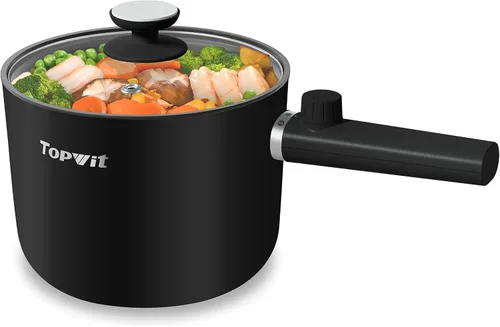 Vista 13 de TopWit Olla Caliente Eléctrica, 1.5L Olla de Ramen, Sartén Eléctrica Portátil Antiadherente, Olla Eléctrica para Pasta, Bistec, Libre de BPA, Olla