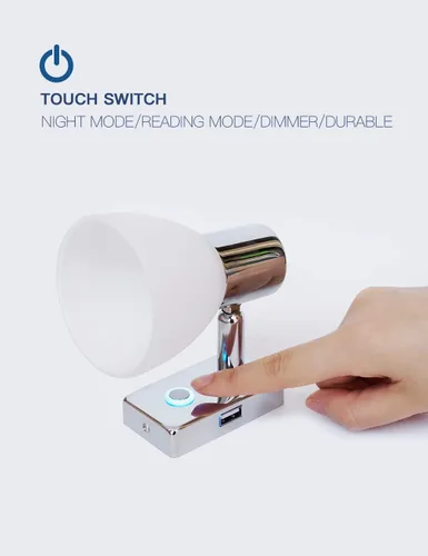 Vista 4 de Luz de lectura LED de 12 V para interior de caravana, 3 W, con puerto USB (5 V/2 A), regulable, mesita de noche, diseñada para lectura, barco, yate