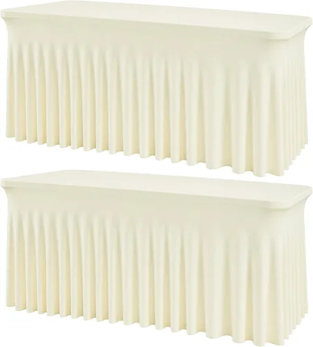 Vista 23 de Mantel rectangular de elastano negro, funda elástica ajustada para mesas rectangulares de 1,8 m, falda de mesa elástica sin arrugas para decoración
