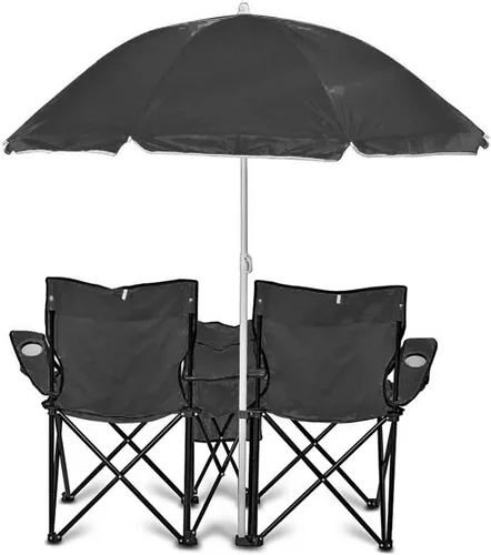 Vista 3 de GoTEAM! Silla plegable doble portátil con paraguas extraíble, bolsa más fresca y funda de transporte