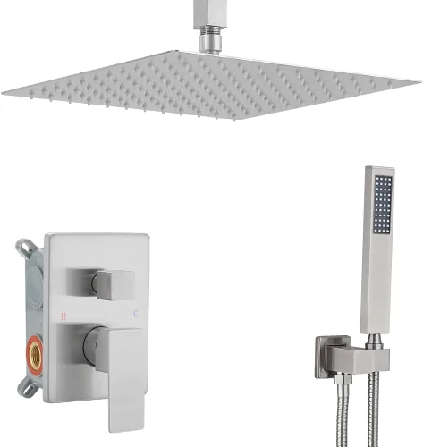 Vista 20 de Sistema de Ducha Dorado Cepillado para Baño con Cabezal de Ducha de Lluvia de 10 Pulgadas de Montaje en Techo con Ducha de Mano de Lujo de Alta