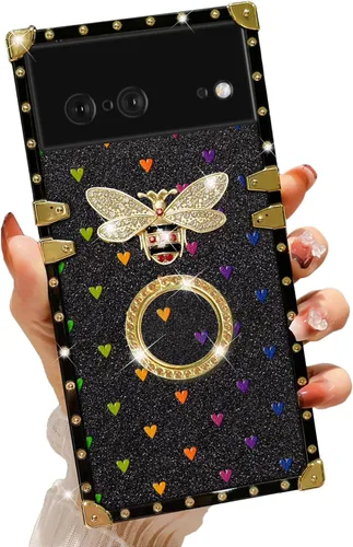 Vista 40 de nancheng for Google Pixel 6 Case for Girls Women Stylish Luxury Bees Design Case with Ring Stand Holder + Strap Lanyard Shockproof Protection Cover