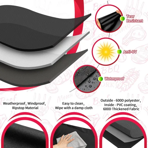 Vista 3 de NEXCOVER - Funda para parrilla de gas y barbacoa, 65 pulgadas, impermeable, de exterior, resistente, material resistente a la decoloración y a