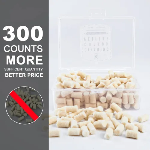Vista 3 de uolent Algodón de limpieza y feltro de limpieza de pellets para mantenimiento calibre.22/.177 300 unidades con caja de almacenamiento