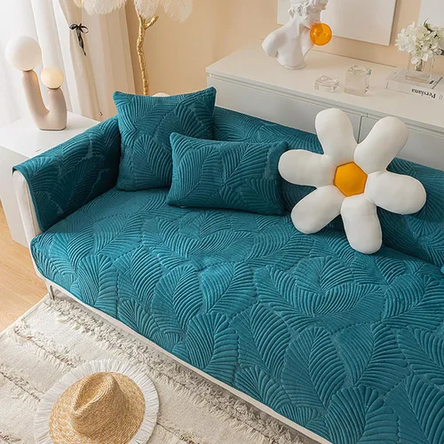 Vista 6 de Toalla de sofá de terciopelo, funda gruesa acolchada de felpa para sofá, protectores universales de muebles de color sólido, funda de sofá modular