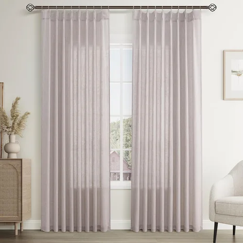 Vista 54 de Joywell Cortinas plisadas de lino de 84 pulgadas de largo, con ojales de clip y pestaña trasera, cortinas semitransparentes para filtrar la luz