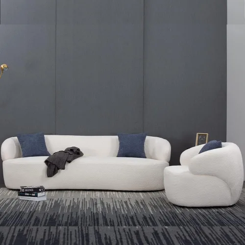 Vista 39 de JUSTONE Sofá de sala de estar curvado moderno de mediados de siglo de 101 pulgadas, sofá de tela Boucle de 4 asientos para dormitorio, oficina, beige