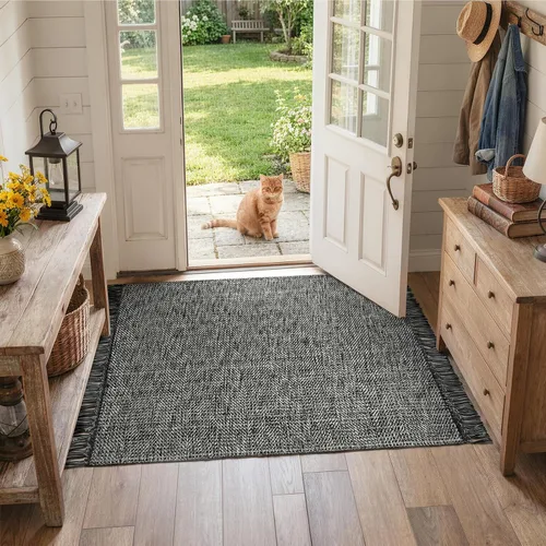 Vista 81 de Collive Alfombra de Baño Negra, 2' x 3' Tejida a Mano Lavable Alfombras Pequeñas de Cocina, Alfombra de Entrada Reversible de Algodón Alfombra