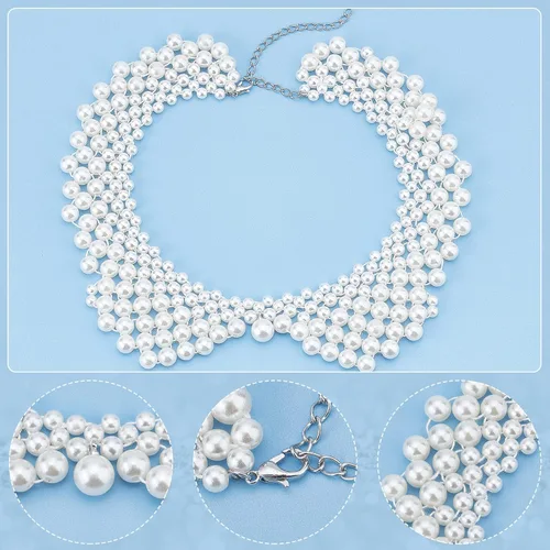 Vista 3 de FINGERINSPIRE Collar falso de perlas con cuentas vintage de cristal con diamantes de imitación, collar de perlas con diamantes de imitación, collar