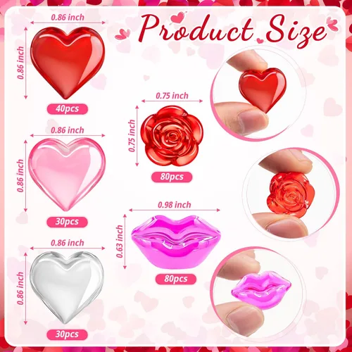 Vista 7 de 260 piezas de relleno de jarrón para el día de San Valentín, mini gemas de rosas acrílicas de corazón rosa rojo para centros de mesa, decoración
