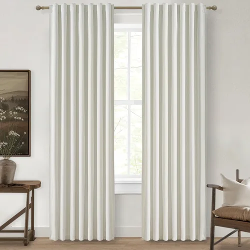 Vista 56 de Juego de 2 cortinas 100% opacas, 84 pulgadas de largo, dormitorio, estéticas, aislamiento térmico, eficiencia energética, mezcla de algodón y lino