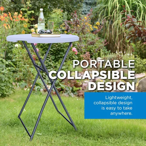 Vista 5 de Sorfey Mesa de cóctel plegable redonda, mesa plegable de altura de barra, 31.5 "redonda, plástico blanco