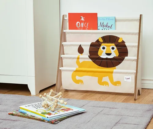 Vista 4 de 3 Sprouts Book Rack – Kids Storage Shelf Organizer Baby Room Bookcase Furniture, con estampado de león