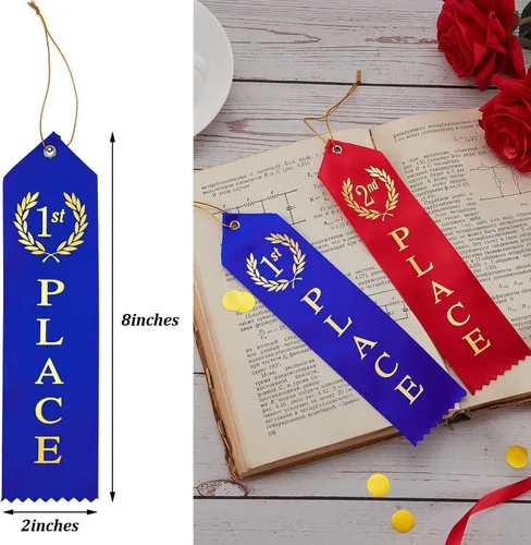 Vista 4 de Juego de 45 cintas de premio para el primer lugar, segundo y tercer lugar, con tarjeta de evento y cuerda para competición, eventos deportivos