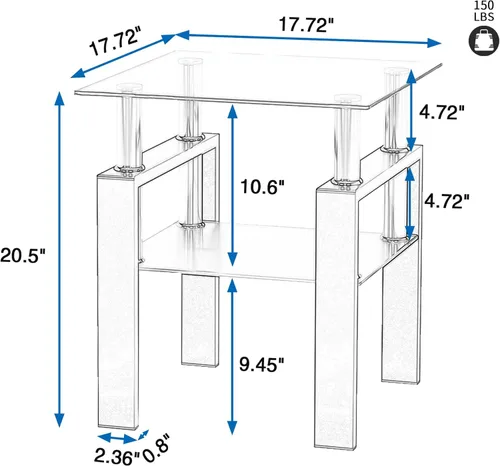 Vista 2 de Mesa auxiliar moderna de vidrio templado, mesa de centro cuadrada para sala de estar, mesa de té de cristal, mesa auxiliar de sofá