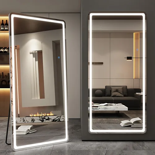 Vista 13 de Antok Espejo LED de longitud completa con luz, espejo iluminado de cuerpo completo de 58 x 18 pulgadas con soporte, regulable y iluminación de 3