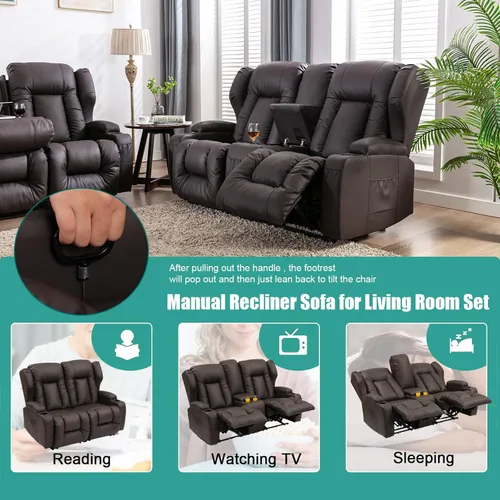 Vista 4 de SAMERY Sofá reclinable de 67 pulgadas para autocaravana Sofá y consola reclinable doble Soporte de pared reclinable RV Asientos de cine RV Sofá