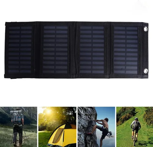 Vista 4 de Cargador de panel solar al aire libre 1200mA 20W 5.5V plegable mono silicio cargador solar para senderismo carga teléfonos móviles