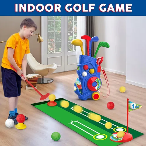 Vista 6 de Letapapa Juego de golf para niños pequeños, palos de golf mejorados para niños con alfombrilla de putting, juguetes para niños de 3, 4, 5+ años